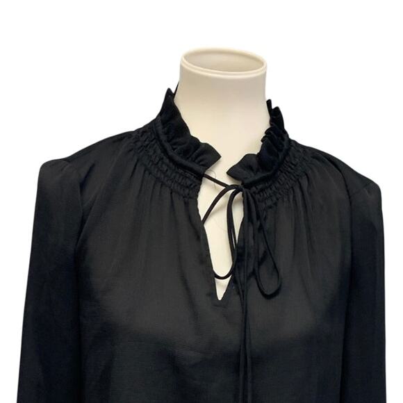 Ann Taylor XXS Lightweight Long Sleeve Ruffled Collar Smocking Sleeve Blouse - Picture 2 of 6